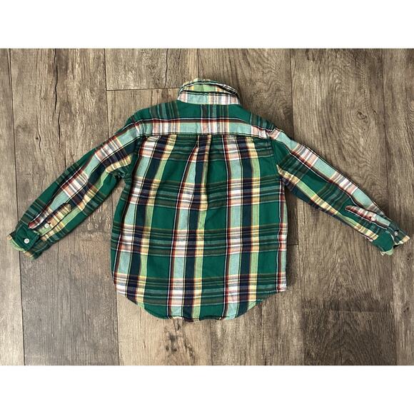 Ralph Lauren Boys 4T Plaid Flannel Button Down Long Sleeve Shirt Green Designer - Picture 9 of 11
